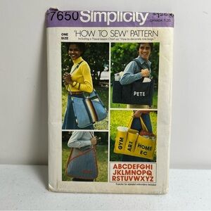 Simplicity 7650 Sewing Pattern Vtg 1976 How to sew TOTE BAGS crafting school UC